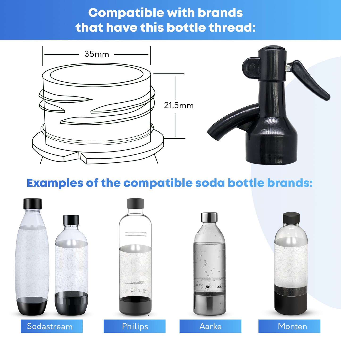 Black Soda Dispenser Siphon (for soda maker bottles only)